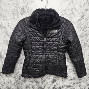 The North Face Girls Reversible Mossbud Swirl Jacket - Black Medium Minky